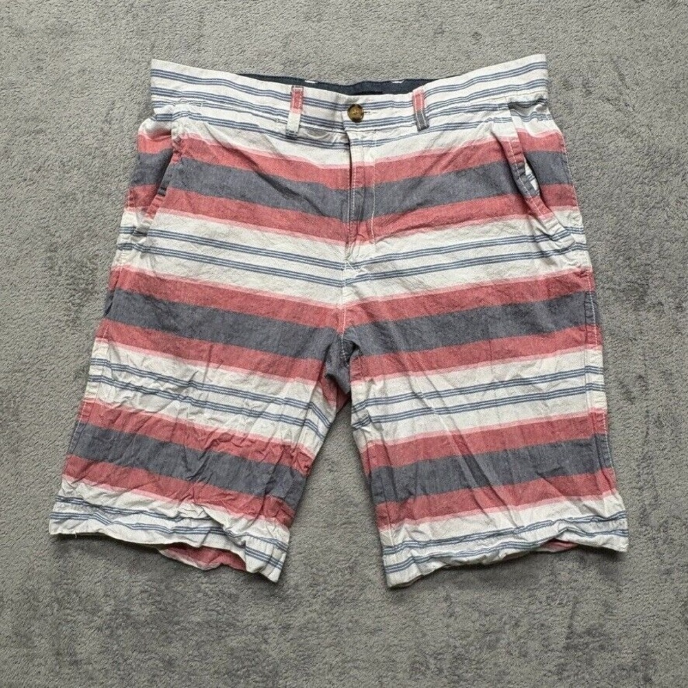 Tommy Hilfiger Shorts Mens Multicolor Striped Measured 34x10 Chino Flat Front